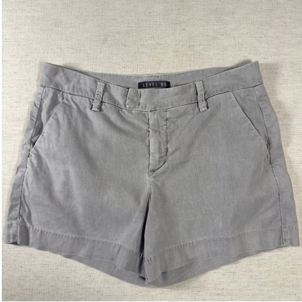 Level 99 Shorts Women 29 Linen Blend Gray Solid Regular Fit NL1373 Modern